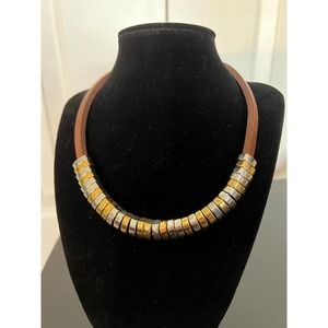 J. Crew Mixed Metal and Leather Necklace